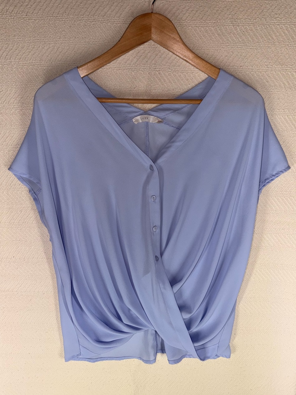 Soft Periwinkle Blue V Neck Crossover Wrap Front Blouse Size S